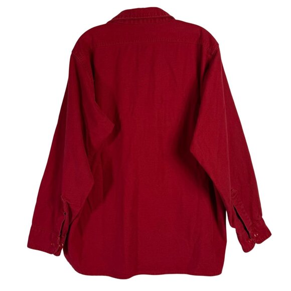 Cabelas Ducks Unlimited Red Denim Shirt Mens L Distressed Button Up Long Sleeve - Picture 2 of 14